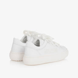 Moschino-White Leather Lace-Up Trainers With Embroidered Logo | Childrensalon