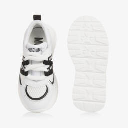 Moschino-White Leather & Mesh Lace-Up Trainers | Childrensalon