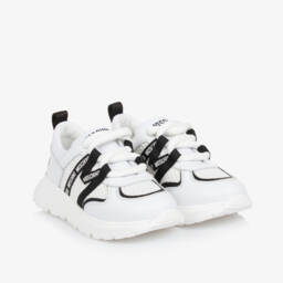 Moschino-White Leather & Mesh Lace-Up Trainers | Childrensalon