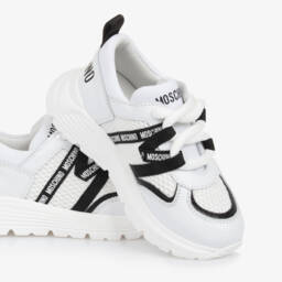 Moschino-White Leather & Mesh Lace-Up Trainers | Childrensalon