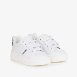 Moschino-White Leather Teddy Trainers | Childrensalon