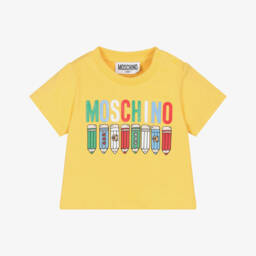 Moschino-Yellow Cotton Pencil Logo T-Shirt | Childrensalon