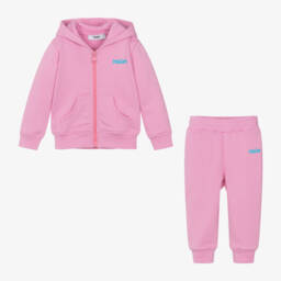 MSGM-Girls Candy Pink Cotton Hooded Tracksuit | Childrensalon