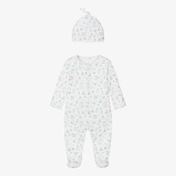 Boys White & Blue Babysuit Set