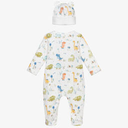 My Little Pie-Boys White Cotton Dinosaur Babysuit Set | Childrensalon