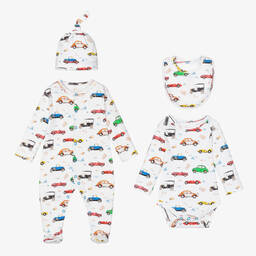 My Little Pie-Boys White Cotton Retro Car Babygrow Set | Childrensalon