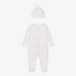 Girls White & Pink Babysuit Set
