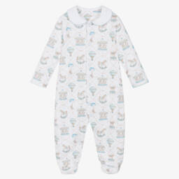 My Little Pie-White & Blue Supima Cotton Coquette Babygrow with Carousels | Childrensalon