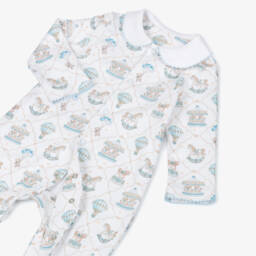 My Little Pie-White & Blue Supima Cotton Coquette Babygrow with Carousels | Childrensalon