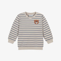 Baby Boys Beige & Blue Striped Organic Cotton Sweatshirt