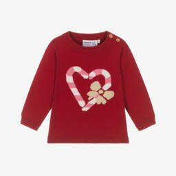 Baby Girls Red Festive Candy Cane Heart Sweater