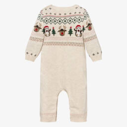 NAME IT-Ромпер бежевый с праздничным узором из хлопкового трикотажа | Childrensalon
