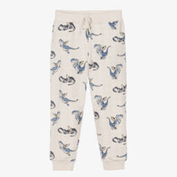 Boys Beige Cotton Joggers with Blue Dragon Prints