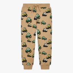 Boys Beige Cotton Joggers with Pixelated Tractor Print