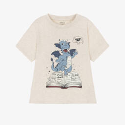 Boys Beige T-Shirt with Playful Dragon Motif