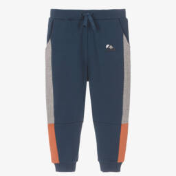 Boys Blue Cotton Joggers with Colourblock Trim