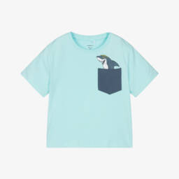 Boys Blue Cotton Shark Pocket T-Shirt
