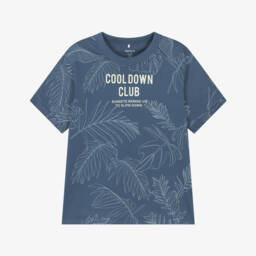 Boys Blue Organic Cotton T-Shirt with Tropical Leaf Print