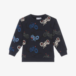Boys Navy Blue Motorbike Print Sweatshirt