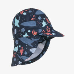 Boys Navy Blue Under The Sea Print Swim Hat (UPF50+)