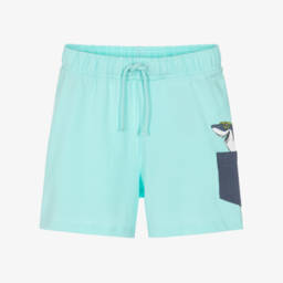 Boys Turquoise Blue Cotton Shark Pocket Shorts