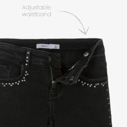 NAME IT-Джинсы широкие черные из денима со стразами для девочек | Childrensalon