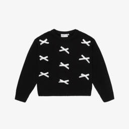 NAME IT-Girls Black & White Velvet Bows Knitted Sweater | Childrensalon