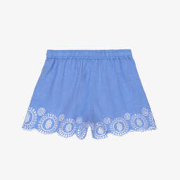 Girls Blue Broderie Detail Chambray Shorts