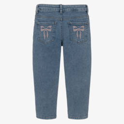 NAME IT-Girls Blue Denim Jeans with Embroidered Pink Bows | Childrensalon