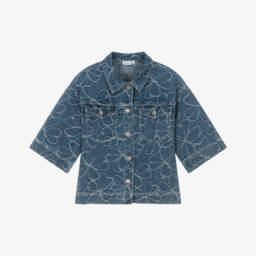 Джинсовая рубашка с цветочным узором для девочек