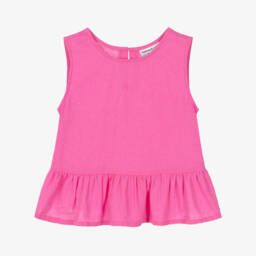 Girls Bright Pink Cotton & Linen Blouse