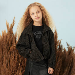 NAME IT-Girls Brown & Black Animal Print Denim Jacket | Childrensalon