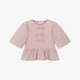 NAME IT-Girls Dusky Pink Organic Cotton Blouse with Bows | Childrensalon