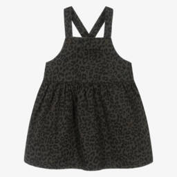 NAME IT-Girls Grey Cotton Leopard Print Pinafore Dress | Childrensalon