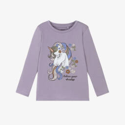 NAME IT-Girls Light Purple Cotton Top with Unicorn Print | Childrensalon