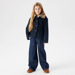 NAME IT-Girls Navy Blue Felted Jacket with Faux Fur Collar | Childrensalon