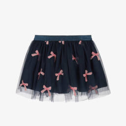 NAME IT-Girls Navy Blue Tulle Skirt with Embroidered Bows | Childrensalon