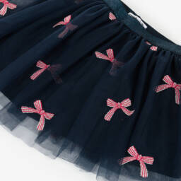 NAME IT-Girls Navy Blue Tulle Skirt with Embroidered Bows | Childrensalon