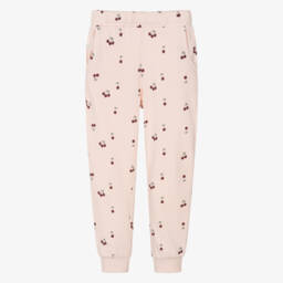 Girls Pale Pink Cotton Joggers with Cherry Print