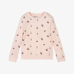 Girls Pale Pink Cotton Sweatshirt with Cherry Print