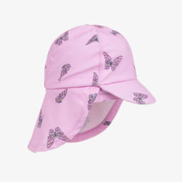 Girls Pink Butterfly Print Swim Hat (UPF50+)