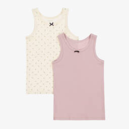 NAME IT-Girls Pink & Ivory Cotton Vests (2 Pack) | Childrensalon