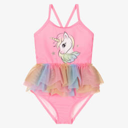 NAME IT-Girls Pink Unicorn & Rainbow Tulle Ruffle Swimsuit | Childrensalon