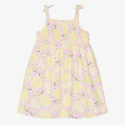 Girls Pink & Yellow Organic Cotton Lemon Print Sun Dress