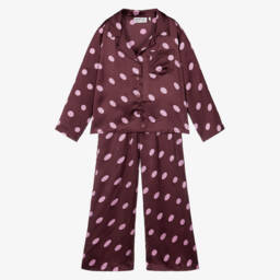 Girls Plum & Pink Polka Dot Satin Pyjamas