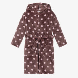 Girls Plum & Pink Polka Dot Velour Dressing Gown