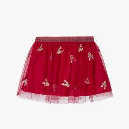 NAME IT-Girls Red Tulle Skirt with Embroidered Reindeers | Childrensalon