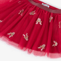 NAME IT-Girls Red Tulle Skirt with Embroidered Reindeers | Childrensalon