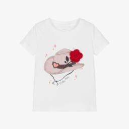 NAME IT-Girls White Cotton Cowboy Hat T-shirt with Flower Appliqué | Childrensalon