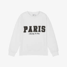 NAME IT-Girls White Cotton Paris Sweatshirt with Sequins & Beads | Childrensalon